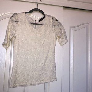 Francesca's Collections Cream Lace Front Top